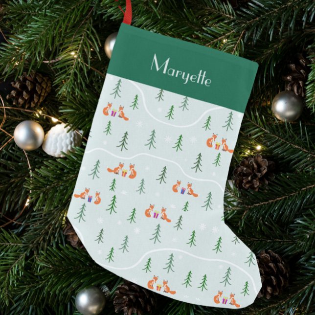 Cute Scandinavian Christmas forest  Small Christmas Stocking (Custom cute Scandinavian snowy Christmas forest with woodland animals)