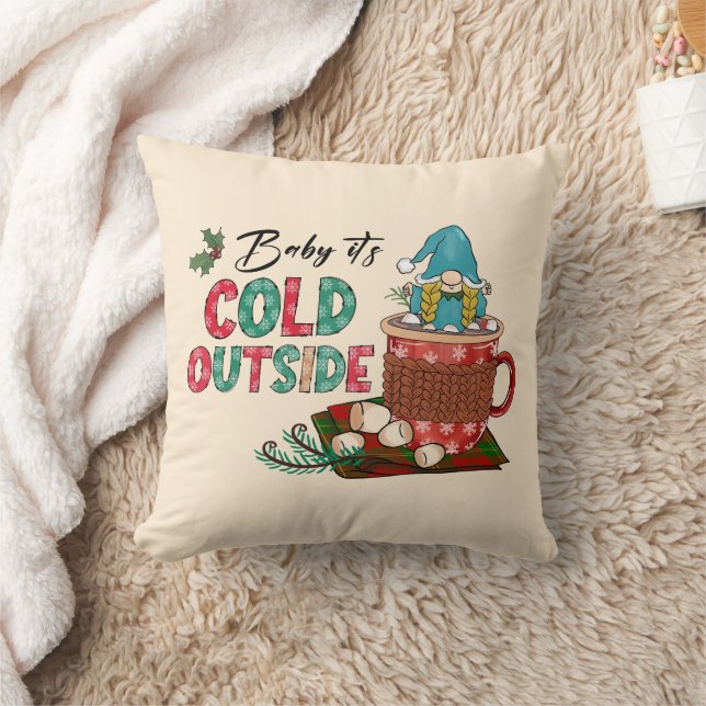 Cute Scandinavian Christmas Gnome & Hot Cocoa Cushion (Blanket)