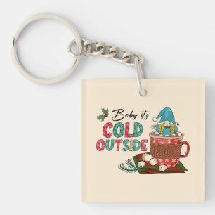 Cute Scandinavian Christmas Gnome & Hot Cocoa Key Ring