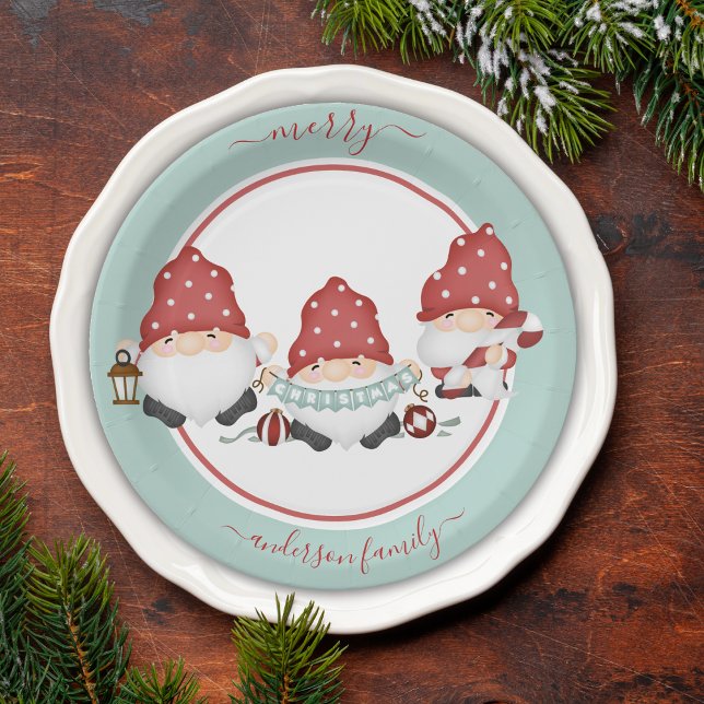 Cute Scandinavian Christmas Gnomies Paper Plate (Creator Uploaded)