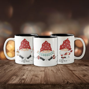 Cute Scandinavian Christmas Gnomies with Name Two-Tone Coffee Mug