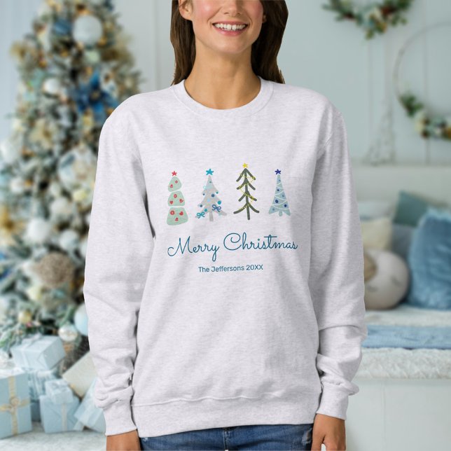 Cute Scandinavian Christmas trees hand drawn Sweatshirt (Personalized Christmas sweatshirt with hand drawn Scandinavian Christmas trees)