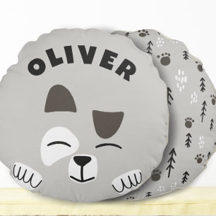 Cute Scandinavian Dog Neutral Custom  Round Cushion