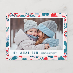 Cute Scandinavian Floral Christmas Photo Postcard