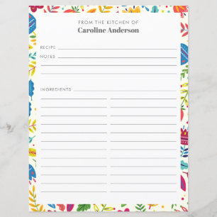 Cute Scandinavian Floral Personalised Recipe Page