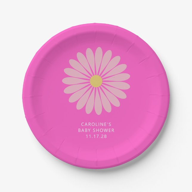 Cute Scandinavian Flower Pink Baby Shower Custom Paper Plate (Front)