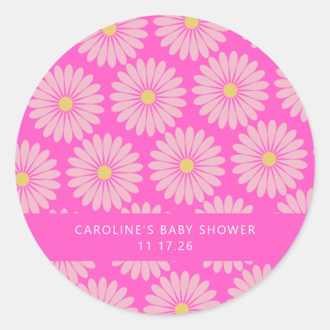Cute Scandinavian Flower Pink Custom Baby Shower Classic Round Sticker (Front)