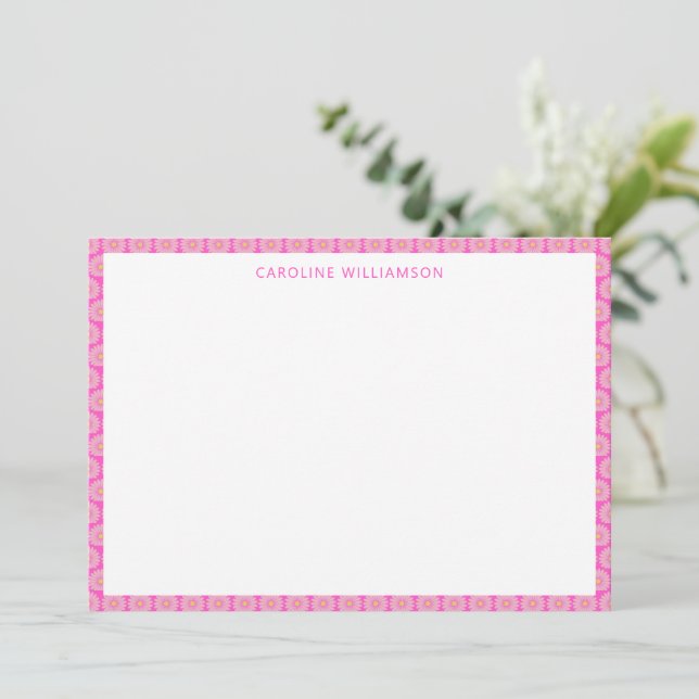 Cute Scandinavian Flower Pink Personalised Name Thank You Card (Standing Front)