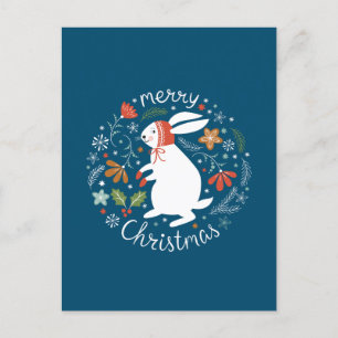 Cute Scandinavian Folk Christmas Bunny  Postcard