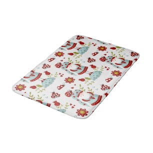 Cute Scandinavian Gnome Floral Pattern Bath Mat