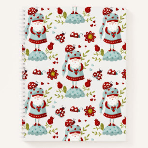 Cute Scandinavian Gnome Floral Pattern Notebook