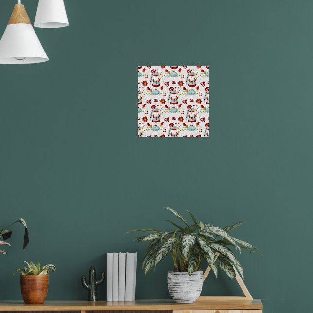 Cute Scandinavian Gnome Floral Pattern Poster (Living Room 1)