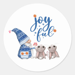 Cute Scandinavian Gnome with Bunnies Joyful Classic Round Sticker