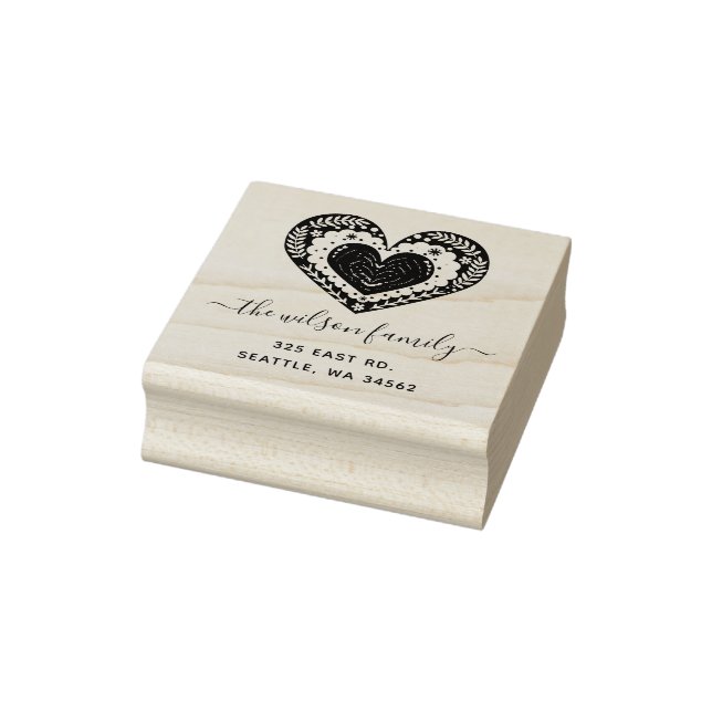 Cute Scandinavian Heart Nordic Return Address Rubber Stamp (Stamp)