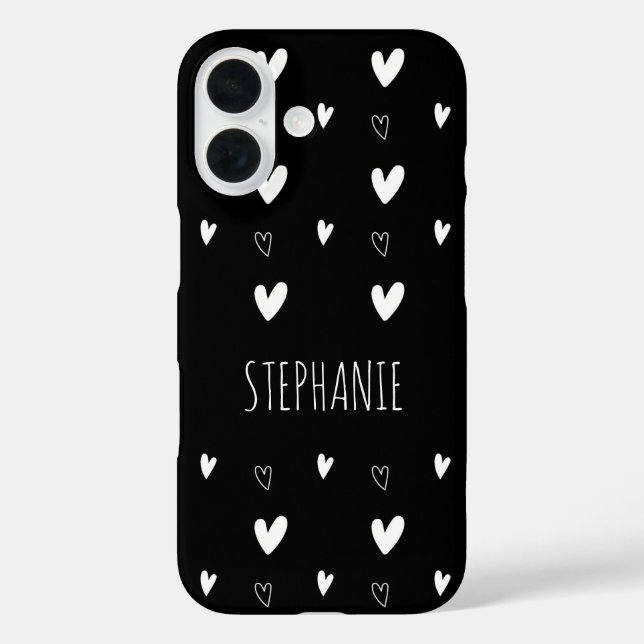 Cute Scandinavian Heart Pattern Black Personalised Case-Mate iPhone Case (Back)