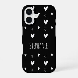 Cute Scandinavian Heart Pattern Black Personalised iPhone 16 Case