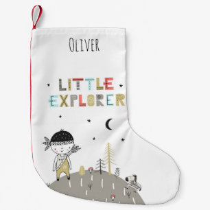 Cute Scandinavian Little Explorer Personalised Small Christmas Stocking