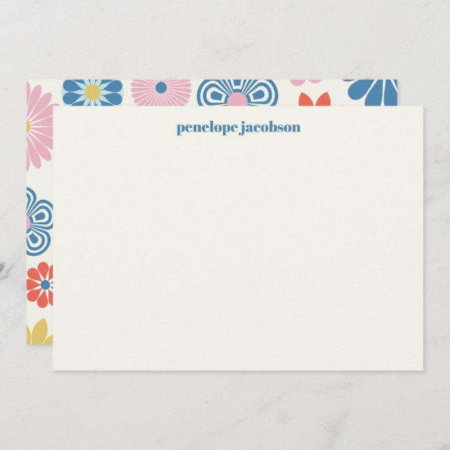 Cute Scandinavian Pink Blue Folk Floral Custom  Card (Front/Back)