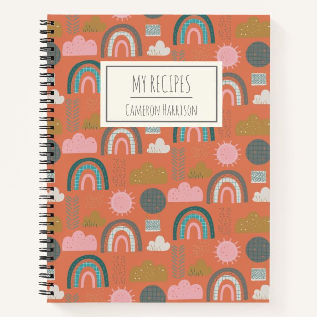 Cute Scandinavian Rainbows Personalised Kid Recipe Notebook (Front)