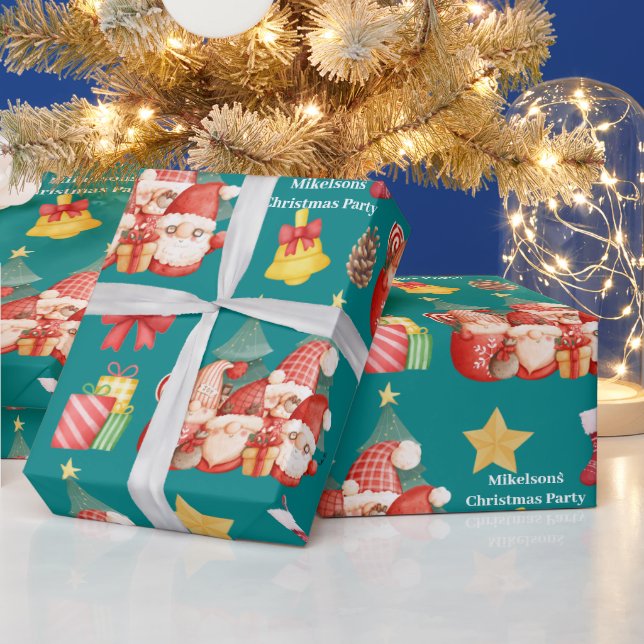 Cute Scandinavian Watercolor Christmas Gnomes Wrapping Paper (Holidays)