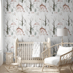 Cute Scandinavian Woodland Animal Friends Nursery Wallpaper