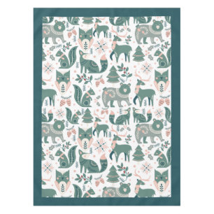Cute Scandinavian Woodland Animals Snowflakes Tablecloth