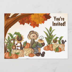 Cute Scarecrow Autumn Birthday Invitation