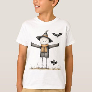 Cute Scarecrow & Bats Kids Halloween T-Shirt