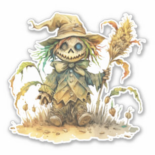 Cute scarecrow, Halloween Pumpkin, Sticker