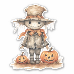 Cute scarecrow, Halloween Pumpkin, Sticker