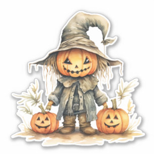 Cute scarecrow, Halloween Pumpkin, Sticker