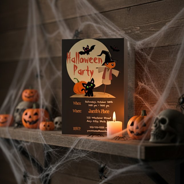 Cute Scarecrow & Kitty Halloween/Birthday Invite (Creator Uploaded)