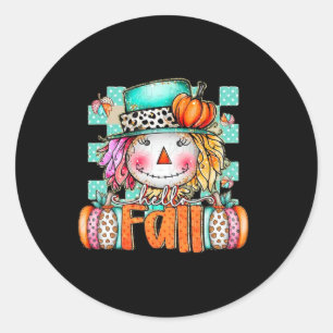 Cute Scarecrow Pumpkin Thanksgiving Halloween Hell Classic Round Sticker