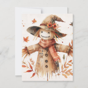 Cute Scarecrow Smiling Watercolor Postcard