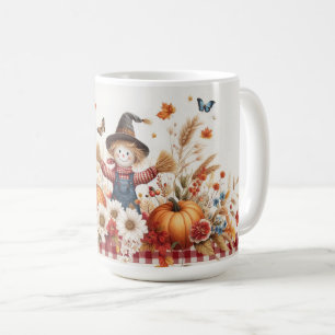 Cute Scarecrow with Pumpkins and wildflowers Coffee Mug