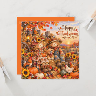 Cute Scarecrows, Puppy and Farmyard Friends Card