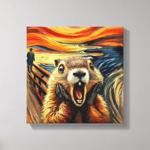 Cute scared Groundhog and sun january day Canvas Print