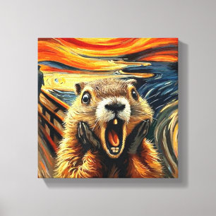 Cute scared Groundhog and sun january day  Canvas Print