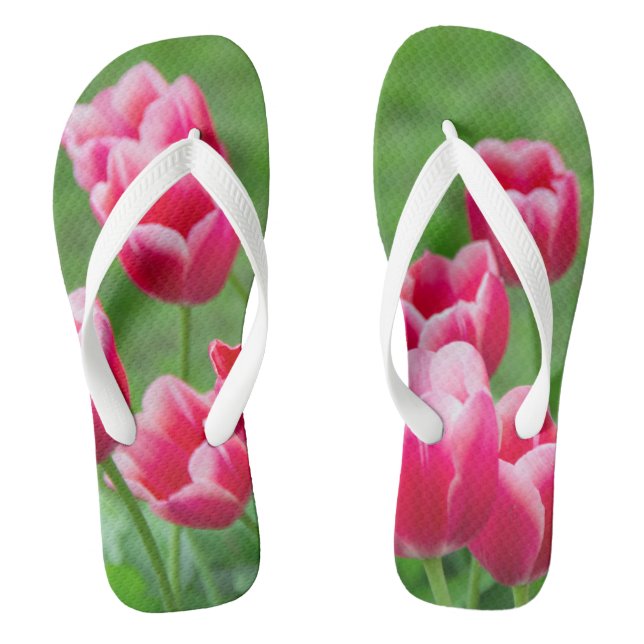Cute scarlet tulips in the garden flip flops (Footbed)