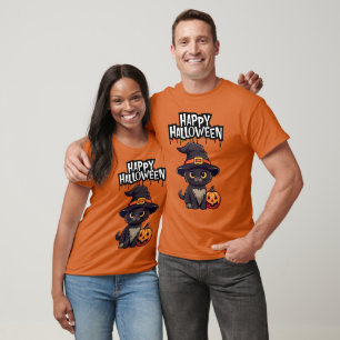 Cute Scary Black Cat With Pumpkin Jack O Lantern T-Shirt
