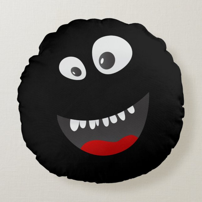 Cute Scary Black Monster Round Cushion (Front)