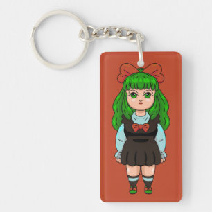 Cute Scary Blonde Girl Doll Long Hair Dress Key Ring