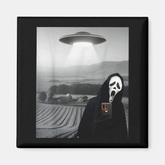 Cute scary face horror ghost selfie with alien ufo magnet