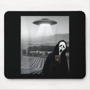 Cute scary face horror ghost selfie with alien ufo mouse mat