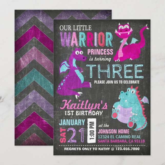 Cute Scary Little Dragons Birthday Invitation (Front/Back)