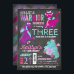 Cute Scary Little Dragons Birthday Invitation<br><div class="desc">Cute and scary little dragons on chalkboard background with colourful grunge chevron print back design birthday invitation card.</div>