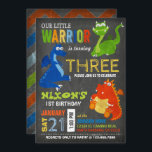 Cute Scary Little Dragons Birthday Invitation<br><div class="desc">Cute and scary little dragons on chalkboard background with colourful grunge chevron print back design birthday invitation card.</div>