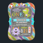 Cute Scary Little Monsters Birthday Invitation<br><div class="desc">Cute and scary little monsters on chalkboard background with colourful grunge stripe back design birthday invitation card.</div>