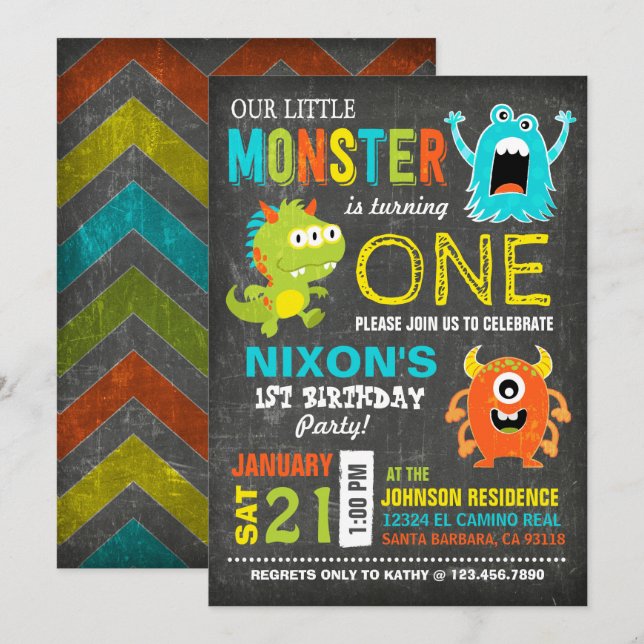 Cute Scary Little Monsters Birthday Invitation (Front/Back)