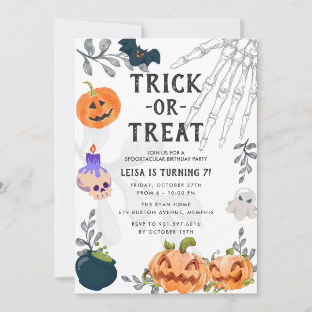 Cute Scary Monsters Kids Halloween Birthday Party Invitation (Front)